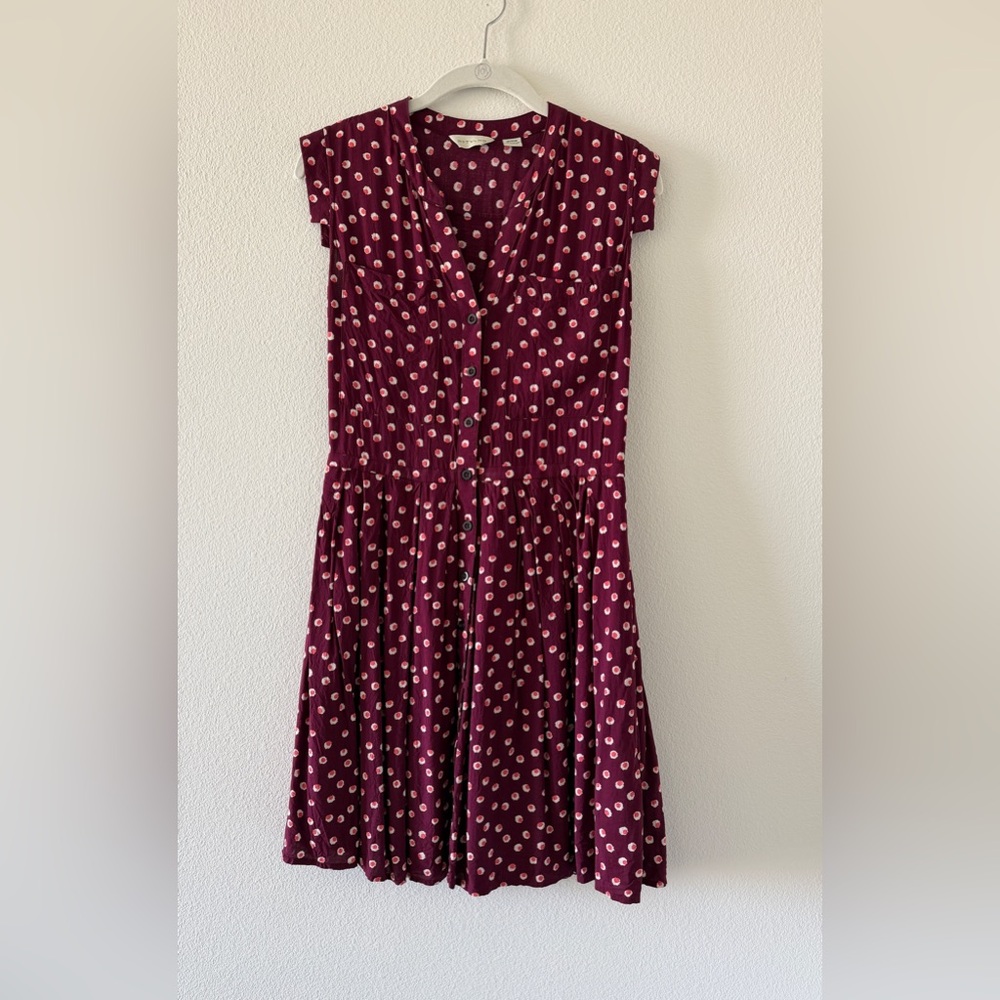 11.1 TYLHO Women's Burgundy Polka Dot Button-Front Dress size M Anthropologie